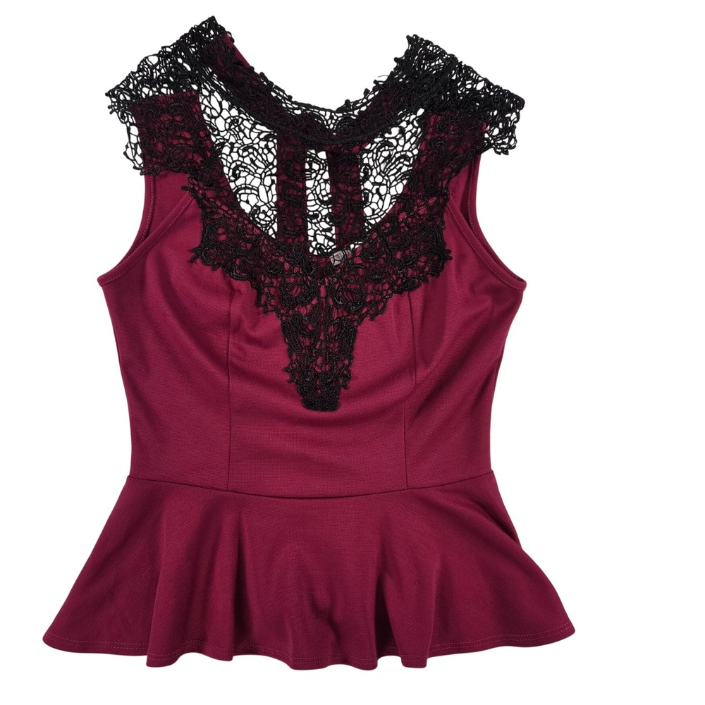 Charlotte Russe Women Victorian Lace Sleeveless Voilet Blouse Shirt Tie Neck S